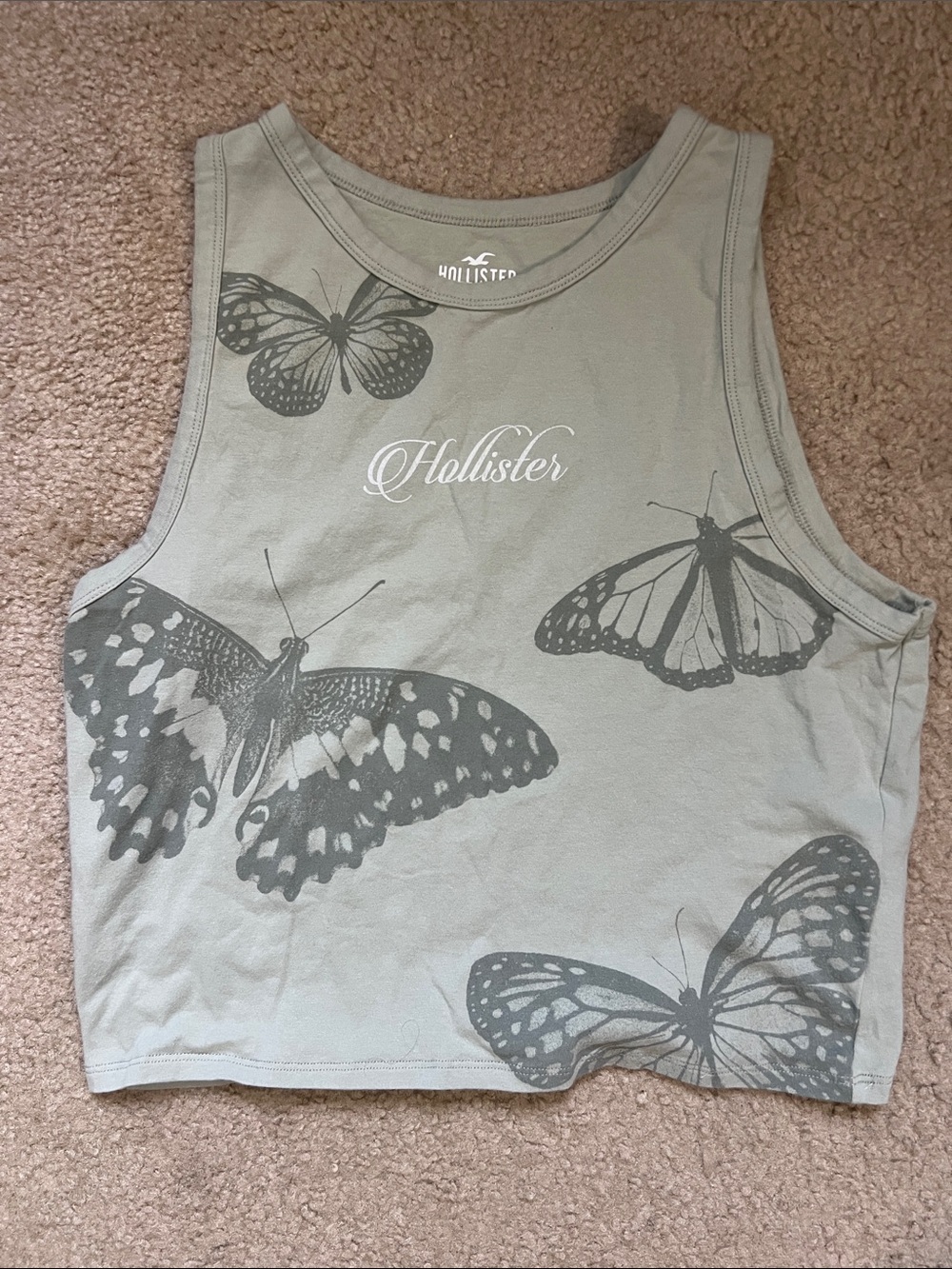 Hollister Sage Green Butterfly Graphic Tank Top